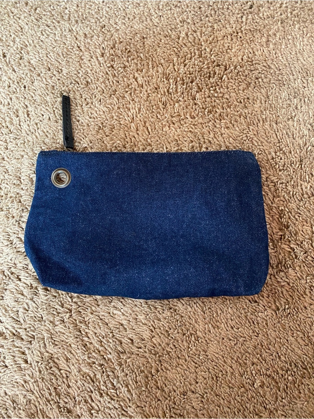 Dark Denim Jean Make Up Travel Bag Pouch Brown Leather Trim - Picture 4 of 10